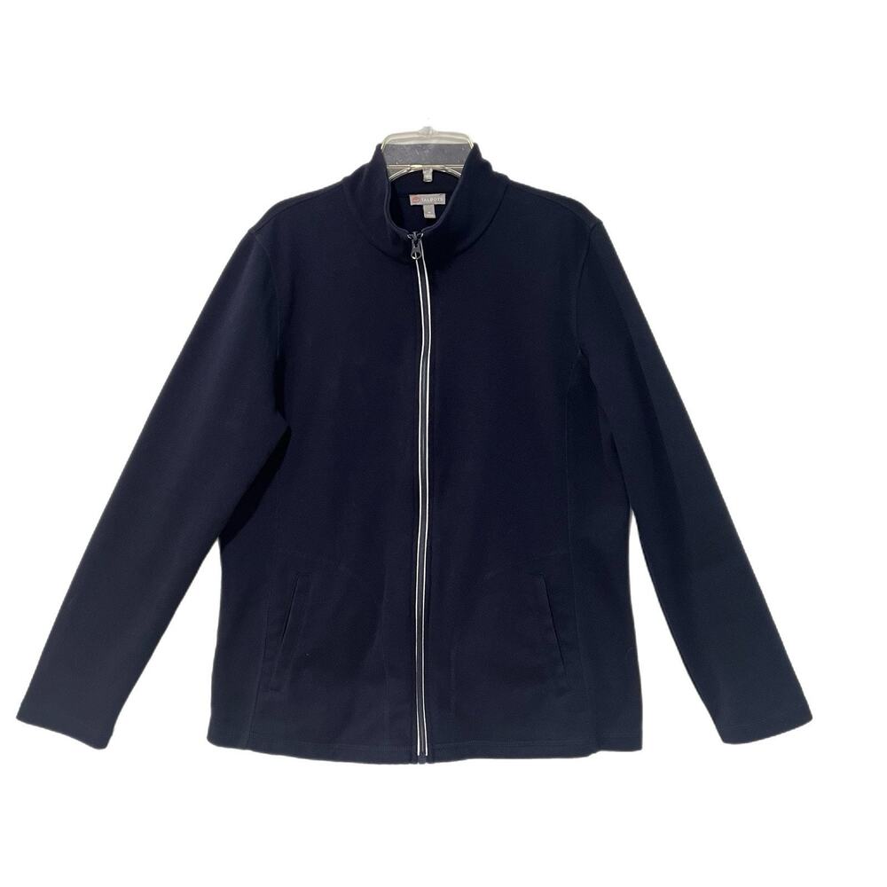 T by Talbots Jacket Women M Navy Full Zip Performance Athleisure Pockets MockNec
